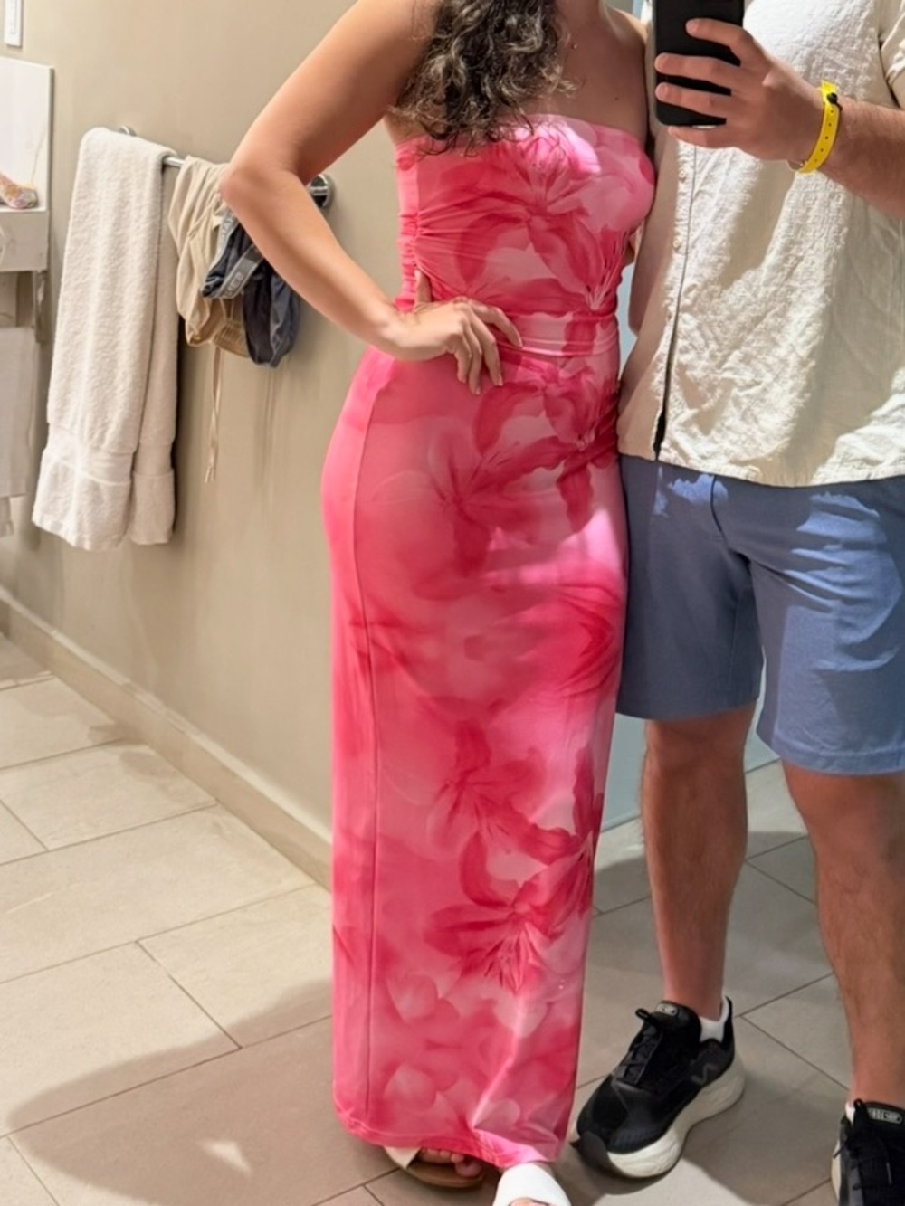 Pink Floral Strapless 2 piece set - tube top and skirt